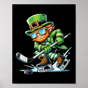 Leprechaun Playing Ice Hockey St Patricks Day Spor Poster