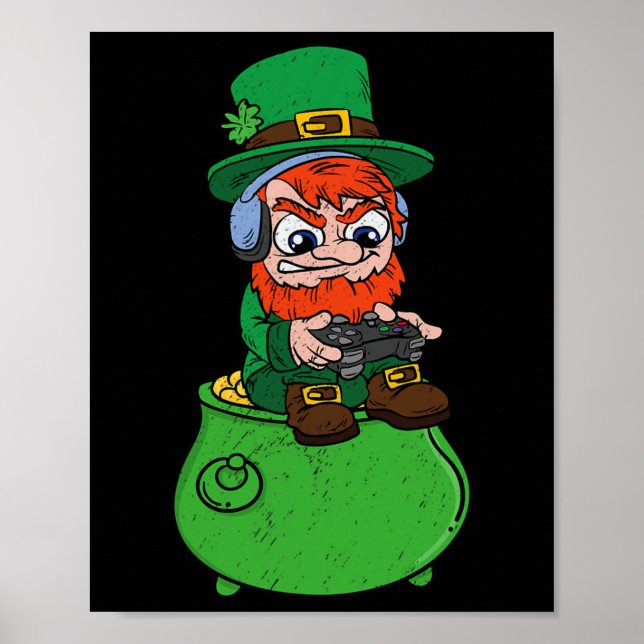 Leprechaun Playing Video Game St Patrick's Day Gam Poster (Front)