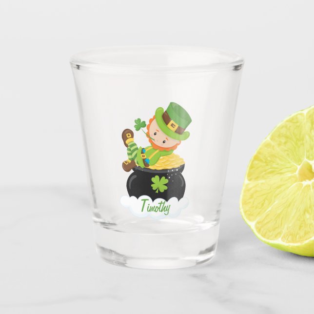 Leprechaun Pot of Gold Happy St. Patrick's Day Shot Glass (Front)