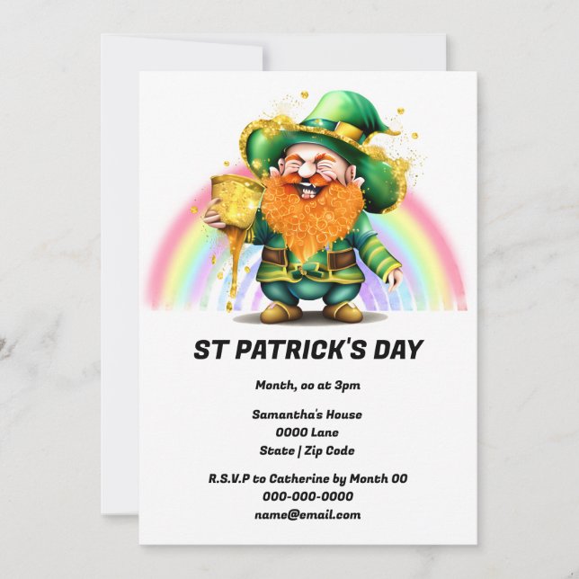 Leprechaun pot of gold rainbow Irish lucky party Invitation (Front)