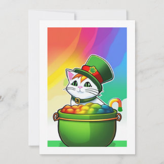 Leprechaun Rainbow Cat Holiday Card