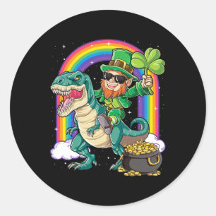 Leprechaun Riding Dinosaur St Patricks Day Boys Me Classic Round Sticker