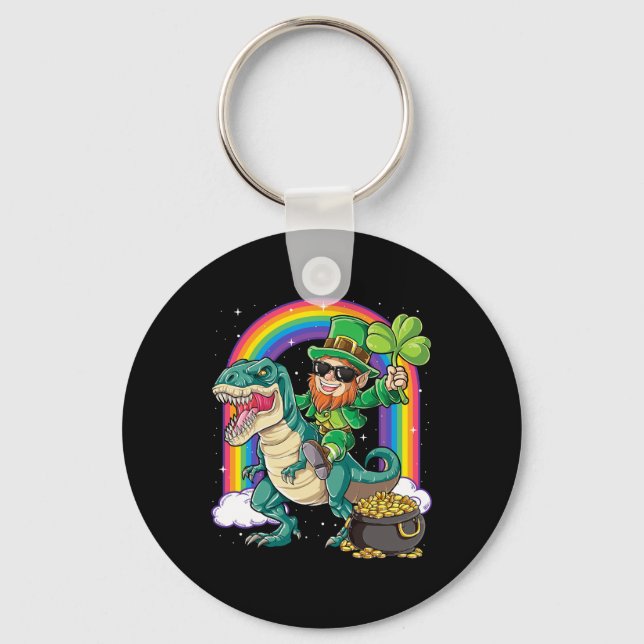 Leprechaun Riding Dinosaur St Patricks Day Boys Me Key Ring (Front)