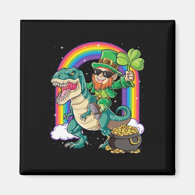 Leprechaun Riding Dinosaur St Patricks Day Boys Me Magnet (Front)