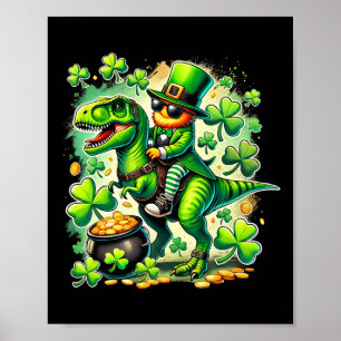 Leprechaun Riding T Rex Dinosaur St Pat Trex Patri Poster