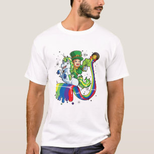 Leprechaun Riding Unicorn Irish Rainbow St Patrick T-Shirt