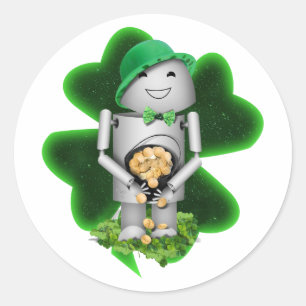 Leprechaun Robot St. Patrick's Day Classic Round Sticker