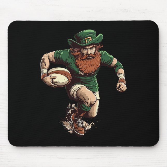 Leprechaun Rugby Funny Rugby Player St Patricks Da Mouse Pad (Front)