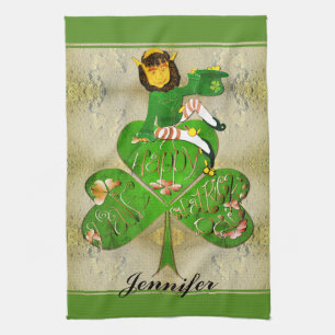 Leprechaun Shamrock "Happy St. Patrick's" Kitchen Tea Towel