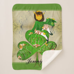 Leprechaun Shamrock "Happy St. Patrick's" Sherpa Blanket