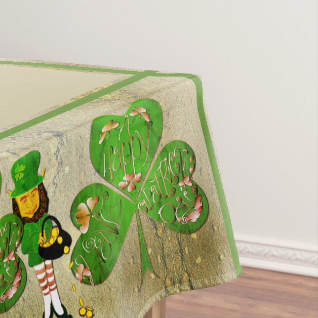 Leprechaun Shamrock "Happy St. Patrick's Tablecloth (In Situ)