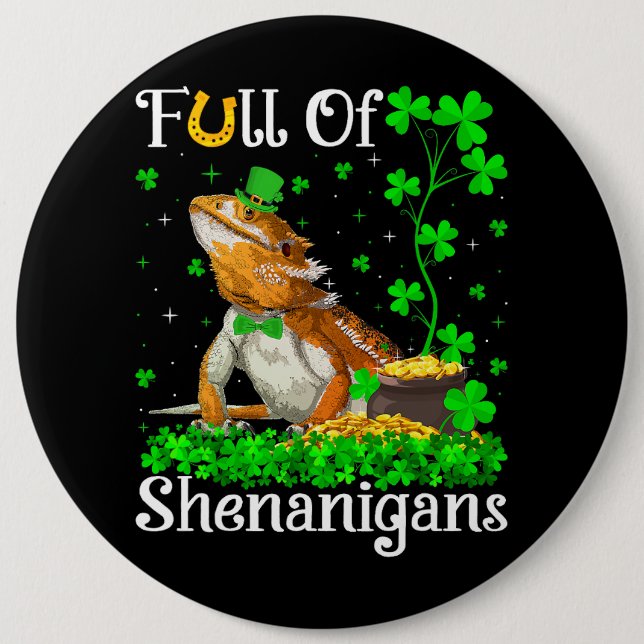 Leprechaun Shamrock Leaf Bearded Dragon St. Patric 6 Cm Round Badge (Front)