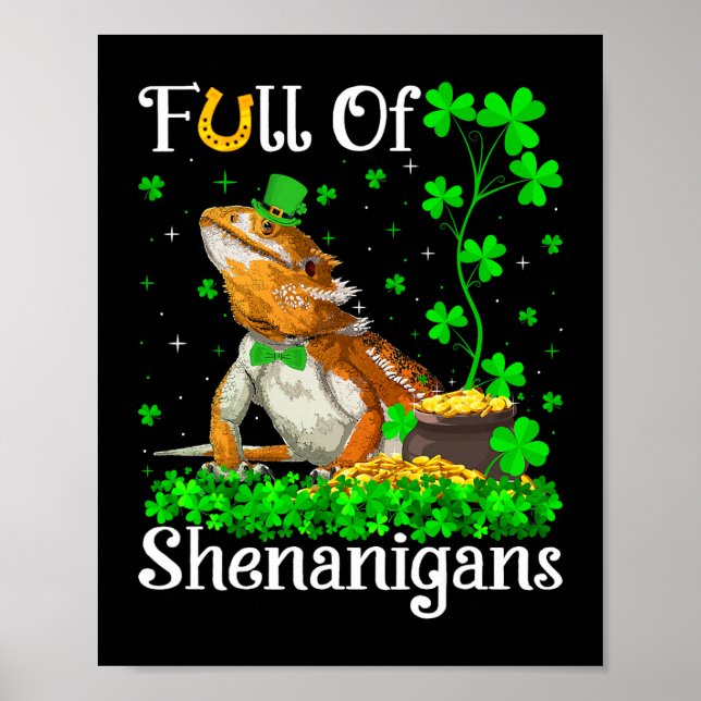 Leprechaun Shamrock Leaf Bearded Dragon St. Patric Poster (Front)