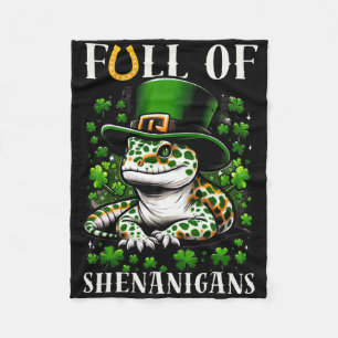 Leprechaun Shamrock Leaf Leopard Geckos St Patrick Fleece Blanket