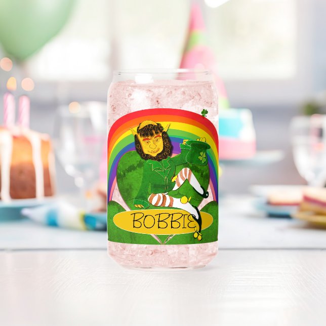 Leprechaun Shamrock Name Button Can Glass (Insitu (Birthday))