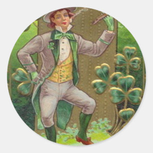 Leprechaun Shamrock Shillelagh Clay Pipe Classic Round Sticker