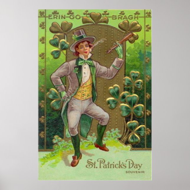 Leprechaun Shamrock Shillelagh Clay Pipe Poster (Front)