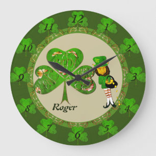 Leprechaun Shamrock Wall Clock