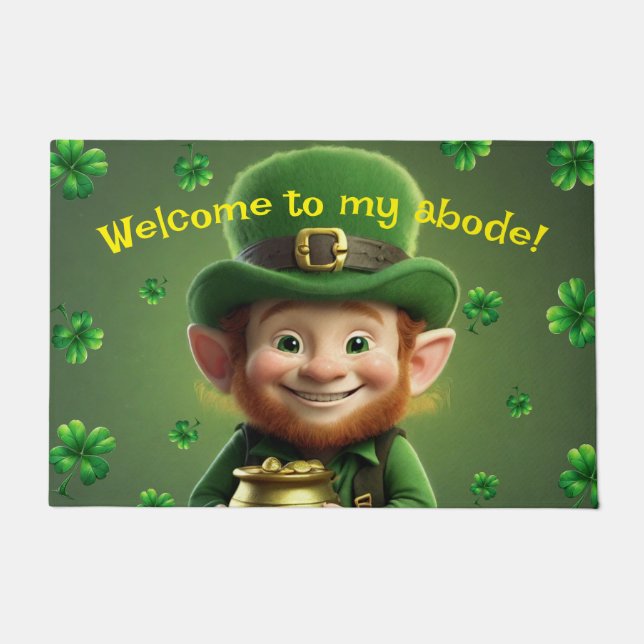 Leprechaun & Shamrocks Door Mat (Front)