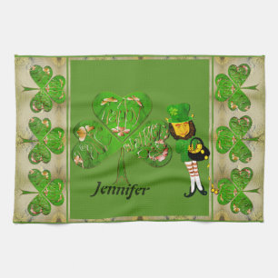 Leprechaun Shamrocks Throw Blanket Tea Towel