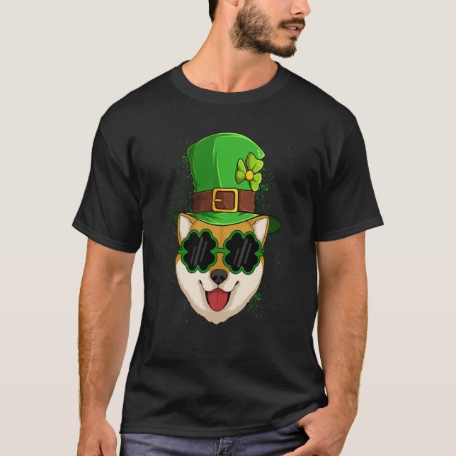 Leprechaun Shiba Inu Dog Shamrock C St Patrick's D T-Shirt (Front)