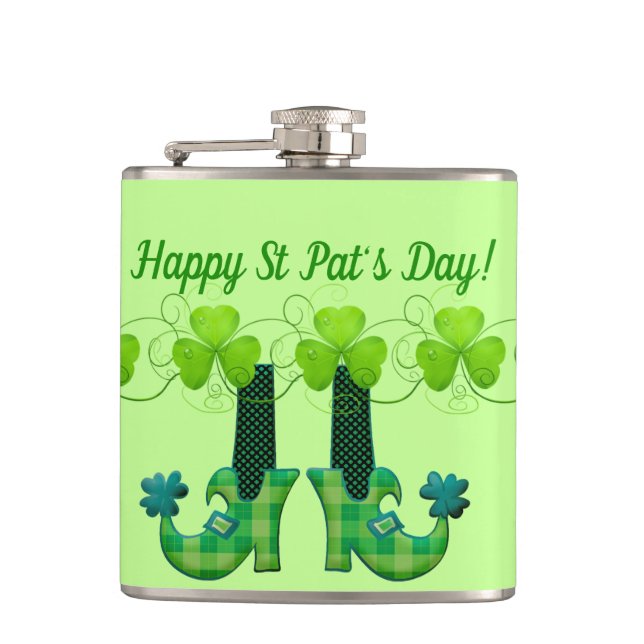 Leprechaun Shoes St Patrick's Day Hip Flask (Front)