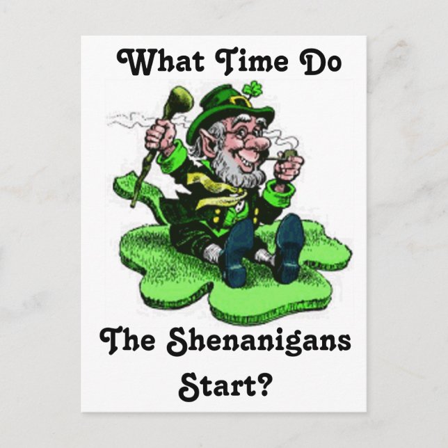 Leprechaun Sitting On A Shamrock Postcard (Front)