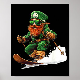 Leprechaun skiing skiing lovers skier st patricks poster