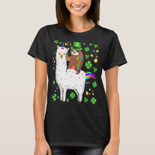 Leprechaun Sloth Riding Llama Unicorn Happy Patric T-Shirt