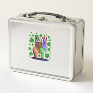 Leprechaun Sloth Riding Llama Unicorn St Patricks  Metal Lunch Box