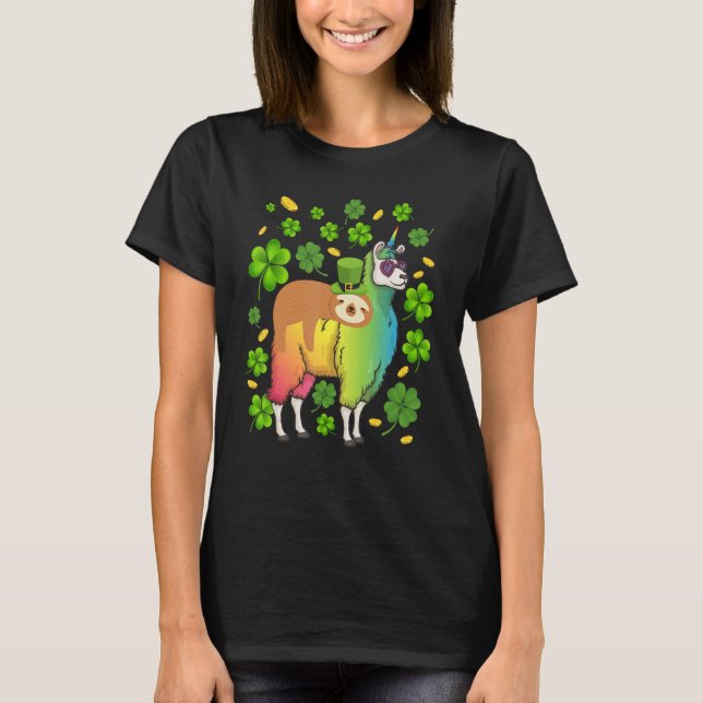 Leprechaun Sloth Riding Llama Unicorn St Patricks  T-Shirt (Front)