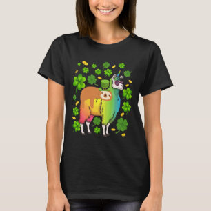 Leprechaun Sloth Riding Llama Unicorn T-Shirt