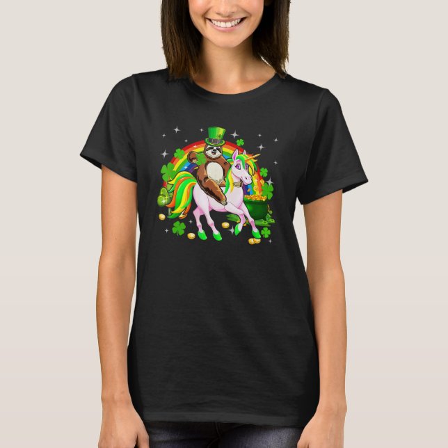 Leprechaun Sloth Riding Unicorn Saint Patrick's Da T-Shirt (Front)