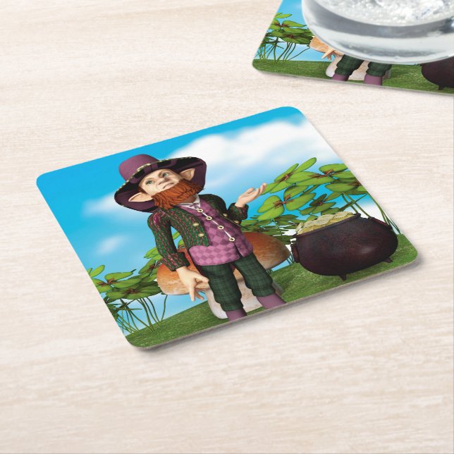 Leprechaun Square Paper Coaster (Angled)