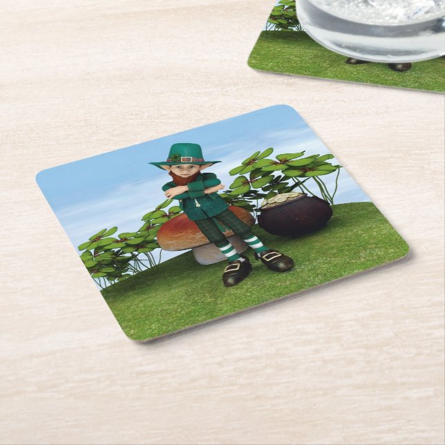 Leprechaun Square Paper Coaster (Angled)