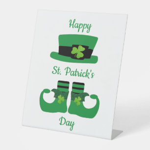 Leprechaun St. Patrick's Day Green Black  Pedestal Sign