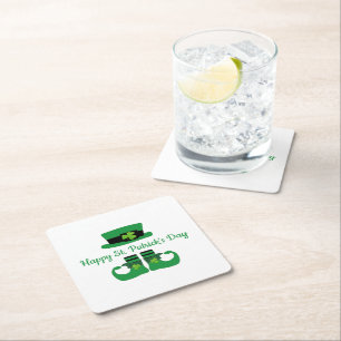 Leprechaun St. Patrick's Day Party Green Black  Square Paper Coaster