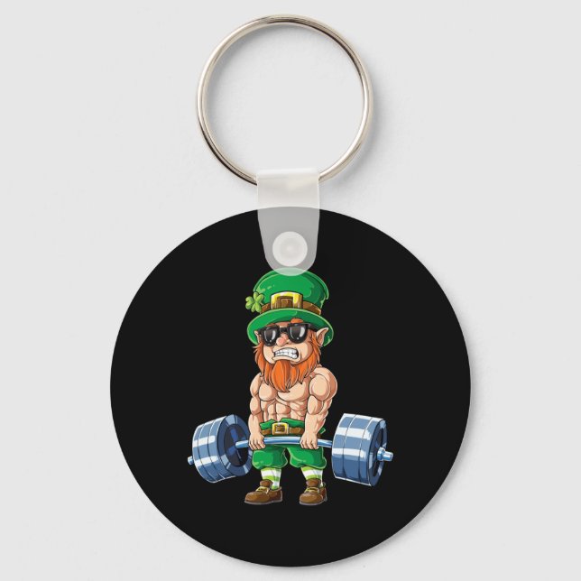 Leprechaun St Patricks Day Weightlifting Key Ring (Front)