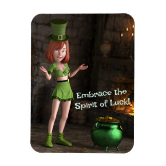 Leprechaun Toon Girl Next to the Pot of Gold Magnet