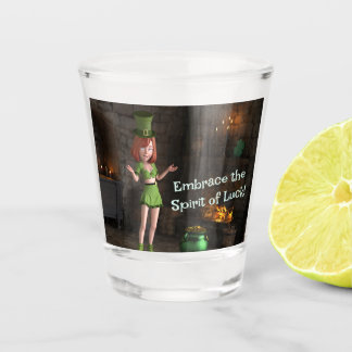 Leprechaun Toon Girl Next to the Pot of Gold Shot Glass