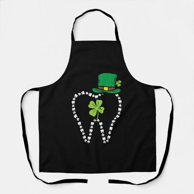 Leprechaun Tooth Shamrock St Patrick Day Dentist Apron (Front)