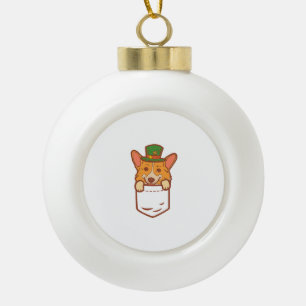 Leprechaun Welsh Corgi Pocket St Patricks Day Pet Ceramic Ball Christmas Ornament