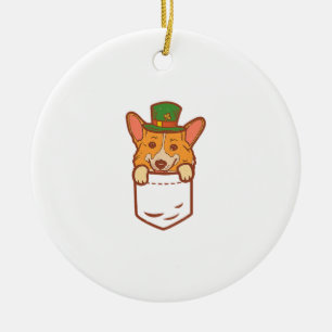 Leprechaun Welsh Corgi Pocket St Patricks Day Pet Ceramic Ornament
