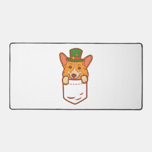 Leprechaun Welsh Corgi Pocket St Patricks Day Pet Desk Mat