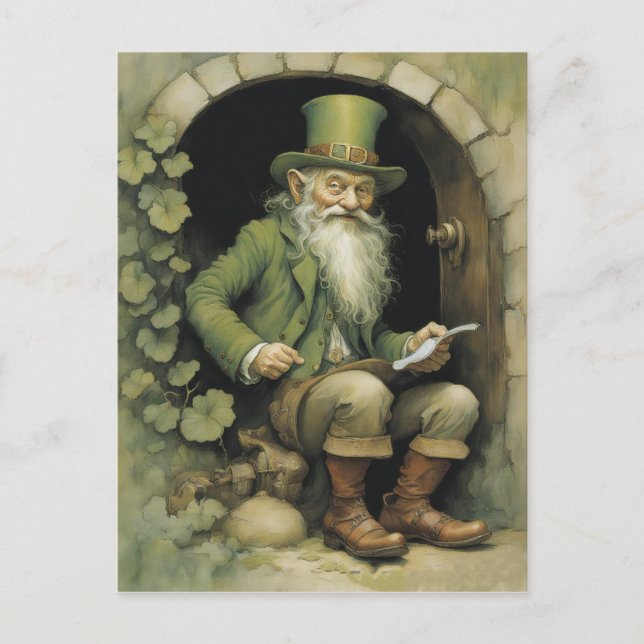 Leprechaun with Shamrocks Postcard (Front)