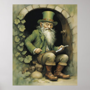 Leprechaun with Shamrocks Poster