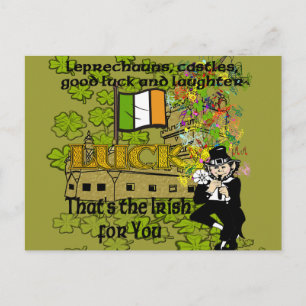 Leprechauns, castles, good luck and laughter postcard
