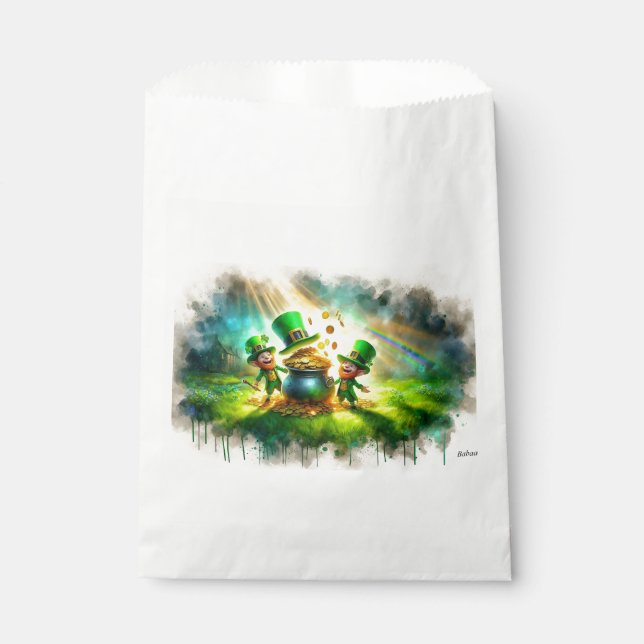 Leprechauns Celebrating with Pot of Gold,  Favour Bag (Front)