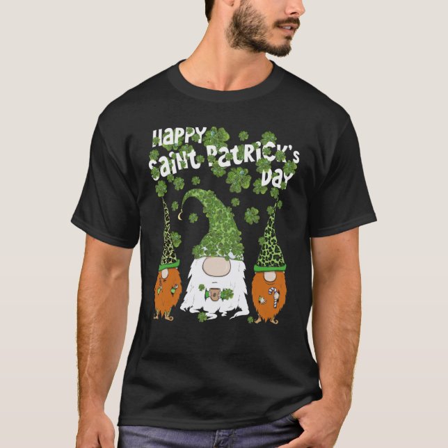 Leprechauns Leopard Shamrock Happy St Patricks Day T-Shirt (Front)