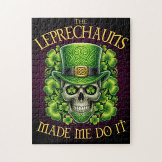 Leprechauns Made Me Do It Skull St Patrics Day Jigsaw Puzzle